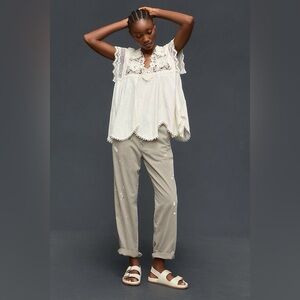 By Anthropologie V-Neck Lace Swing Top in Cream Ivory Size Medium.